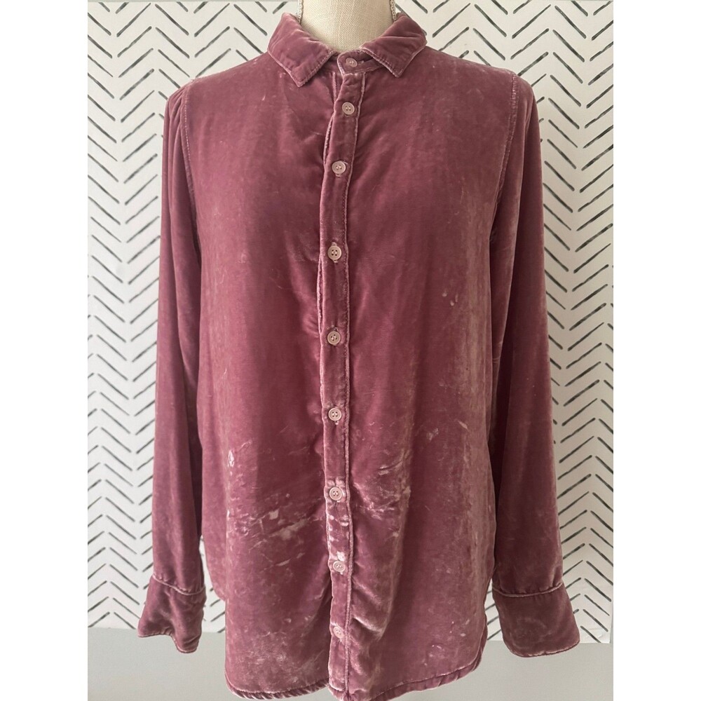 CP Shades Romy Velvet Silk Button‎ Down Shirt Pink Burgundy Size XS
